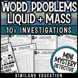 Measurement word problems for 3rd grade with liquid volume and mass, ten no prep potion shop detective cases