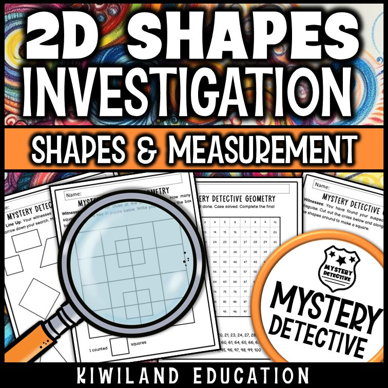 Measuring 2D shapes and counting squares CSI mystery printable
