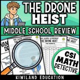 Middle school math mystery detective activity with suspect chart, no-prep printable