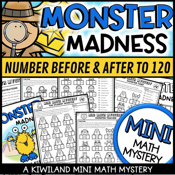 Missing numbers to 120 before and after math mystery worksheets cover