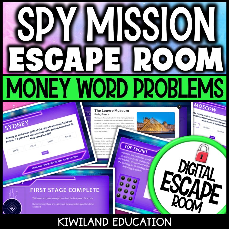 Money word problems escape room – spy mission activity for Grades 4–5