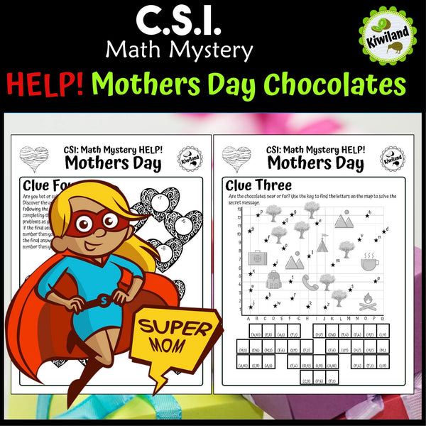 Mother's Day multiplication, division and coordinate pages - Missing Chocolates mystery