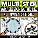 Multi step equations both sides algebra detective worksheets math centers