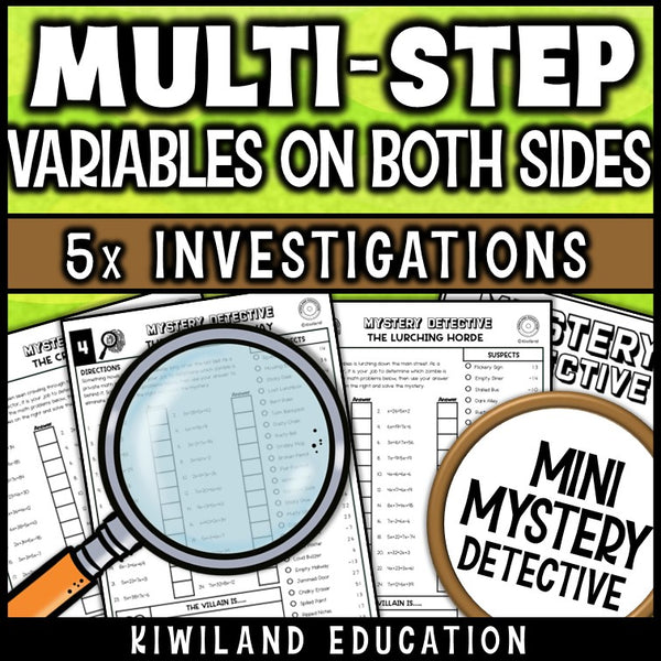 Multi step equations both sides algebra detective worksheets math centers