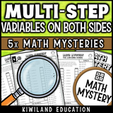 Multi-step equations both sides algebra detective worksheets for math centers