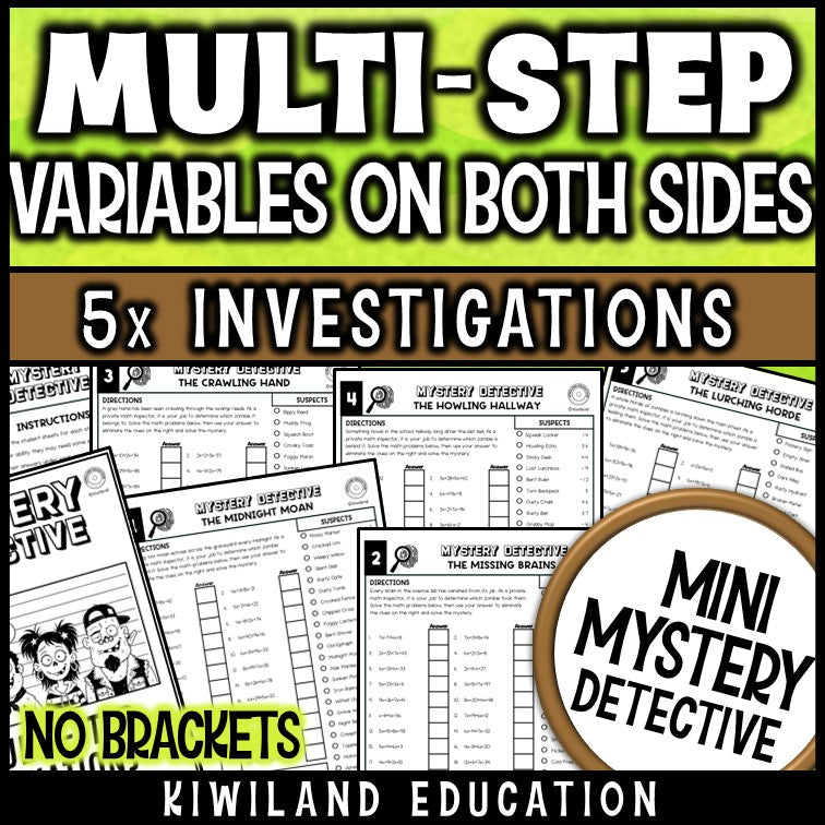 Multi step equations variables on both sides zombie mystery detective grades 7-10