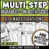 Multi step equations variables on both sides zombie mystery detective grades 7-10