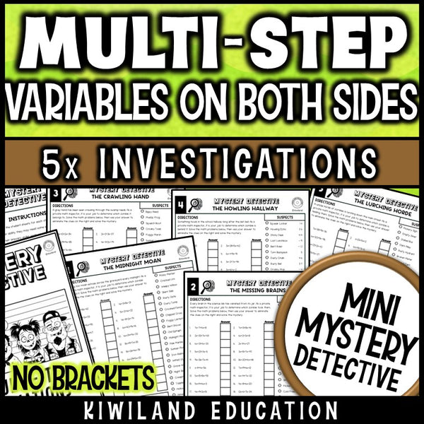 Multi step equations variables on both sides zombie mystery detective grades 7-10