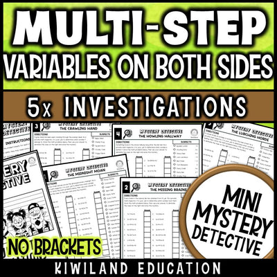 Multi step equations variables on both sides zombie mystery detective grades 7-10