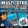 Multi-step equations with variables on both sides winter digital escape room cover, grades 7–10 algebra