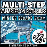 Interactive winter algebra activity with animated solving-equations challenges