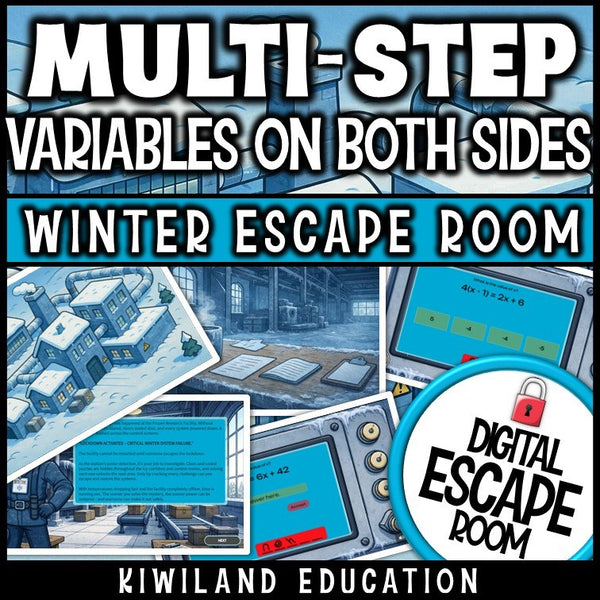 Interactive winter algebra activity with animated solving-equations challenges