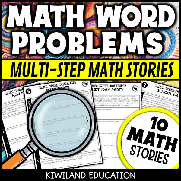 Addition subtraction multiplication and division multi-step word problem worksheets - printable math centers activity grades 3-5