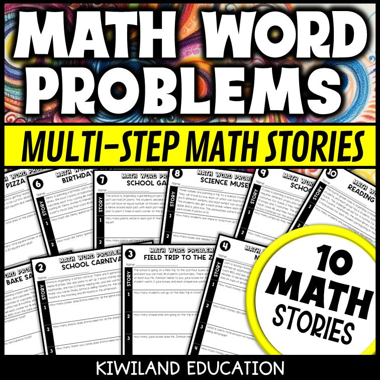 Multi-step math word problems worksheets for 3rd, 4th and 5th grade - no-prep printable real-world story problems all operations