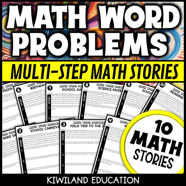 Multi-step math word problems worksheets for 3rd, 4th and 5th grade - no-prep printable real-world story problems all operations