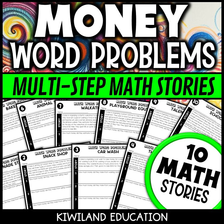 Multi-step money word problems worksheets for 3rd, 4th and 5th grade - no-prep printable financial literacy story problems