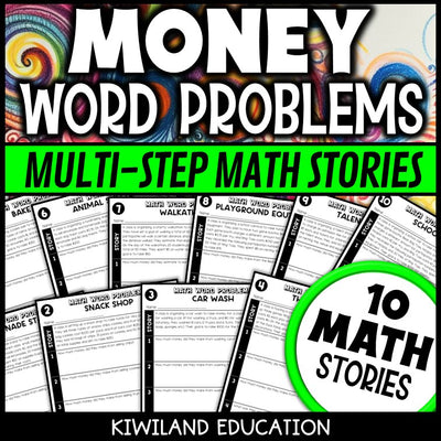 Multi-step money word problems worksheets for 3rd, 4th and 5th grade - no-prep printable financial literacy story problems