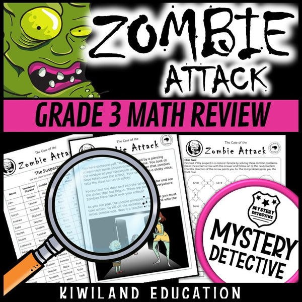 Multiplication and division facts clue pages zombie attack
