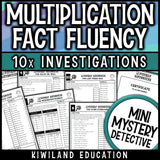 Multiplication and division facts practice with pizza boxes, menu orders, fact triangles and answer keys