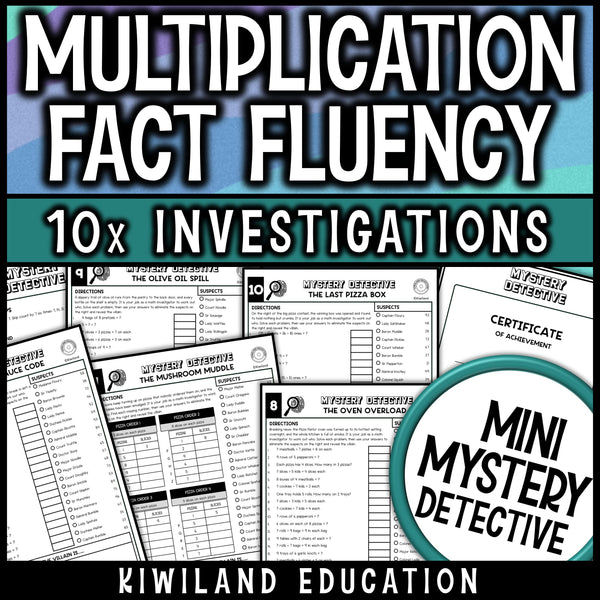 Multiplication and division facts practice with pizza boxes, menu orders, fact triangles and answer keys