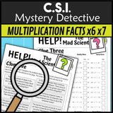 Multiplication and division facts x6 x7 clue pages mad scientist