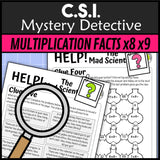Multiplication and division facts x8 x9 clue pages mad scientist