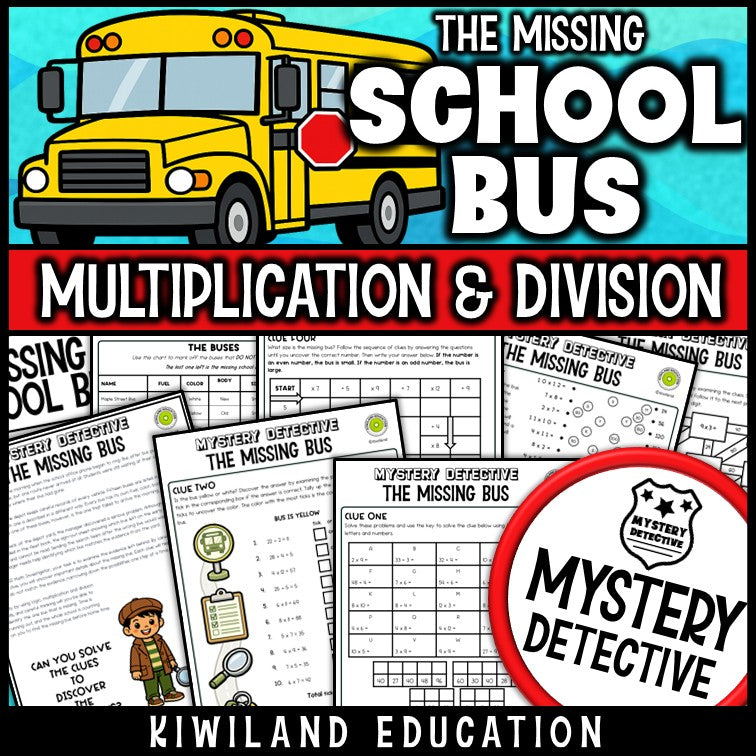 Multiplication and division mystery detective no-prep printable worksheets grades 3-5