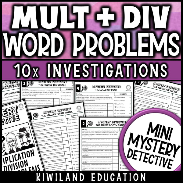 Multiplication and division word problems for 3rd grade, ten no prep math worksheets set at a carnival with a Ferris wheel and big top