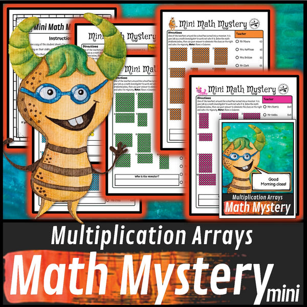 Teacher suspect-elimination page for the multiplication arrays monster mystery