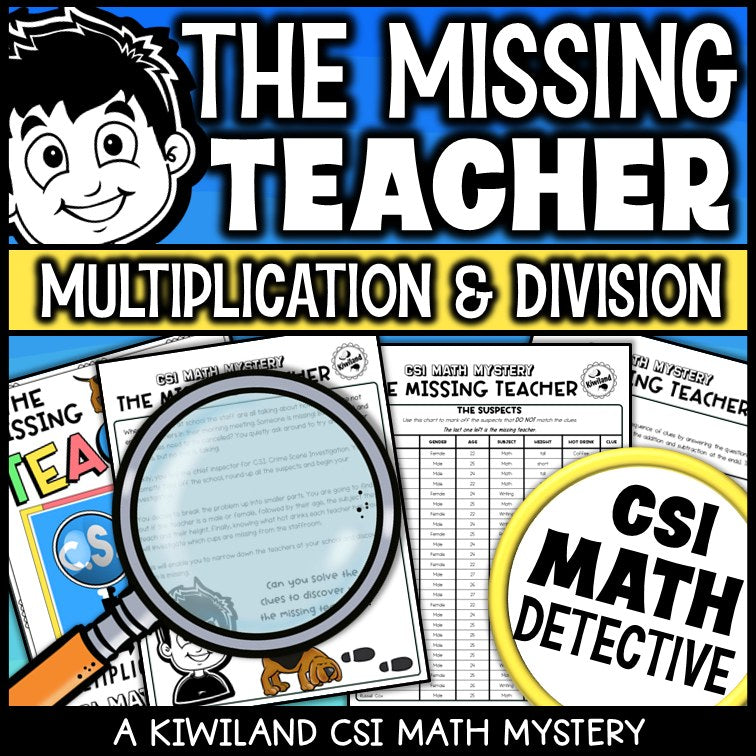 Multiplication and division clue worksheet pages - The Missing Teacher math mystery