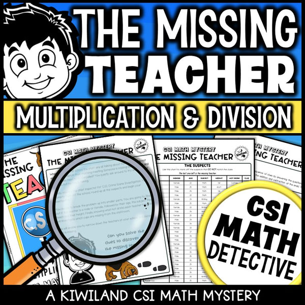 Multiplication and division clue worksheet pages - The Missing Teacher math mystery