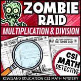 Multiplication and division clue worksheet pages - Zombie Raid math mystery