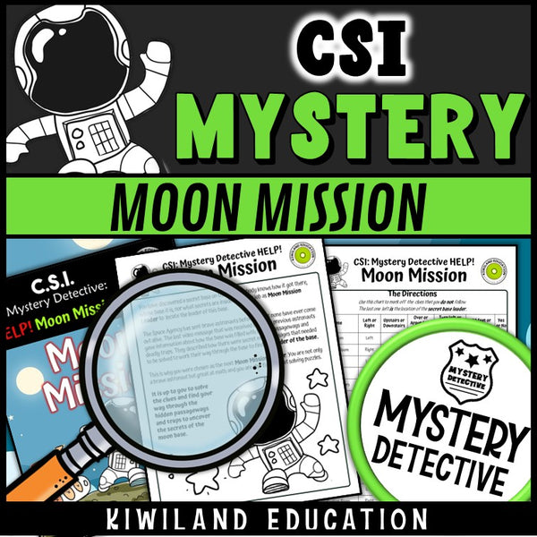 Multiplication division clue puzzle pages space moon mission mystery detective