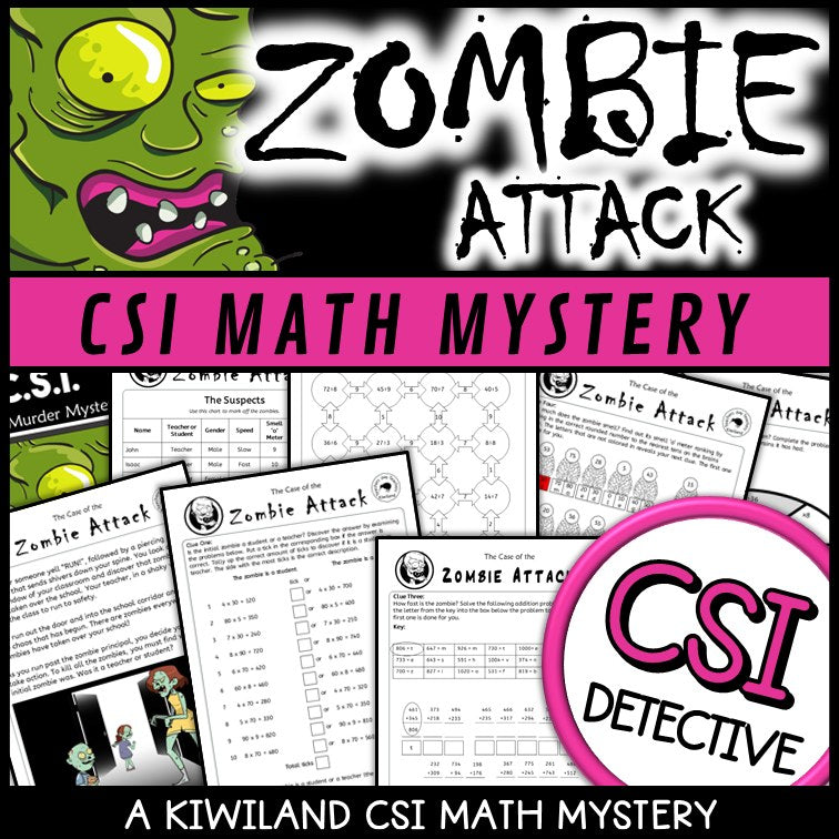Multiplication and division CSI Math Mystery cover - Zombie Attack, Grades 3-5 printable PDF