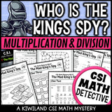 Multiplication and division CSI Math Mystery cover - The Mad King's Spy, Grades 4-6 printable PDF