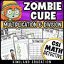 Multiplication and division CSI Math Mystery printable worksheets for Grades 3–7