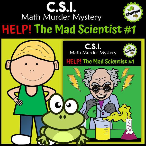 Multiplication and division facts CSI Math Mystery cover - Mad Scientist x2 x5, Grades 2-4