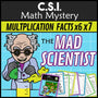 Multiplication and division facts CSI Math Mystery cover - Mad Scientist x6 x7, Grades 3-5