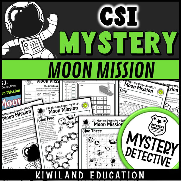 Multiplication division mystery detective grades 3-5 space moon mission