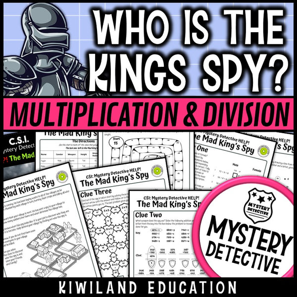 Multiplication division mystery detective grades 4-6 mad kings spy