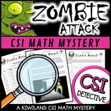 Multiplication, division and rounding clue worksheet pages - Zombie Attack math mystery