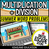 Multiplication & Division Word Problems Digital Escape Room cover – Kiwiland Education