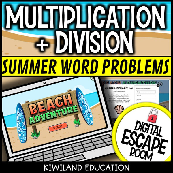 Multiplication & Division Word Problems Digital Escape Room cover – Kiwiland Education