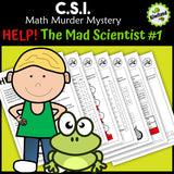 x2 and x5 multiplication and division clue worksheet pages - Mad Scientist math mystery