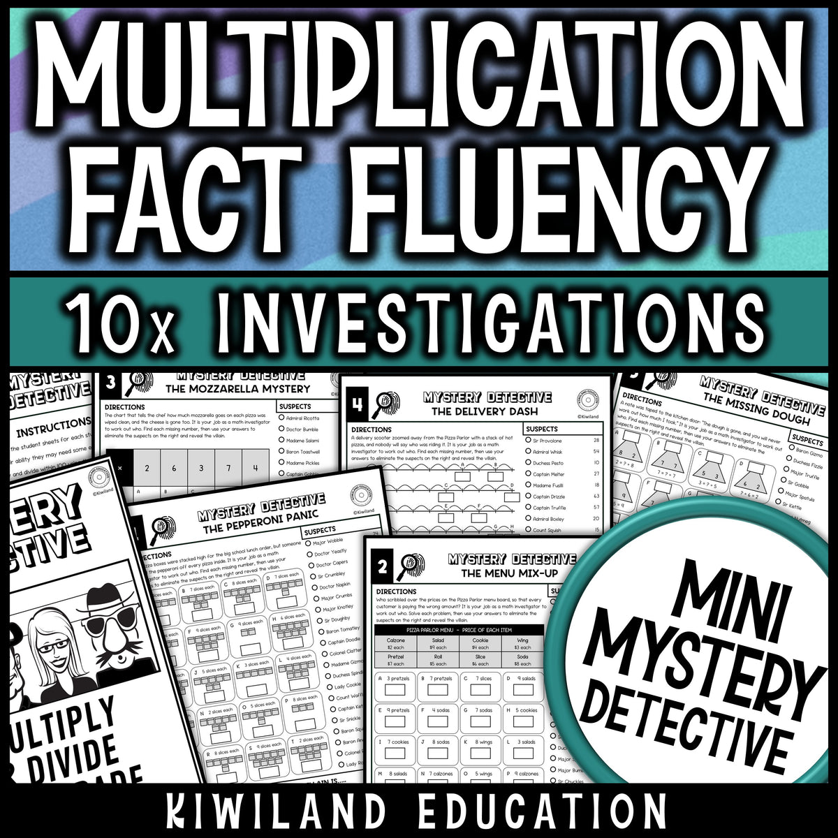 Multiplication facts worksheets for 3rd grade, ten no prep pizza parlor fact fluency cases