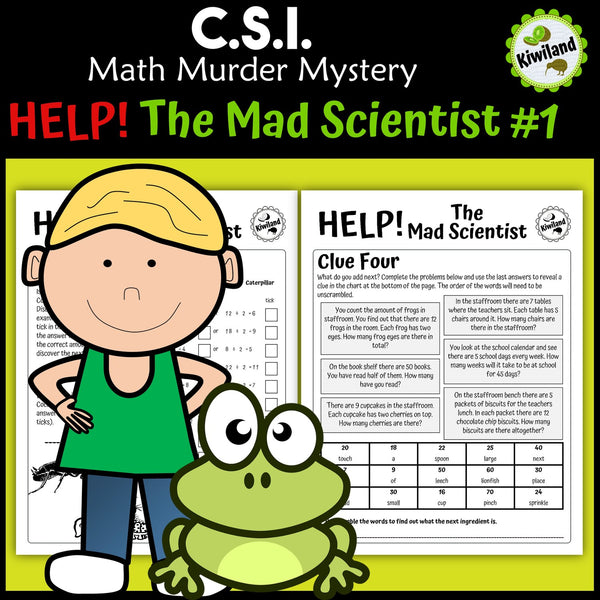 Multiplication maze and division cryptogram pages - Mad Scientist math mystery