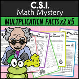 Multiplication and division facts worksheets, Mad Scientist x2 and x5 math mystery