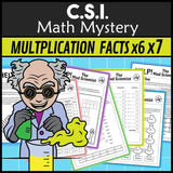 Multiplication maze and division cryptogram pages - Mad Scientist x6 x7 math mystery