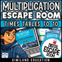 Multiplication 10x times tables winter digital escape room cover, grades 2–4 math