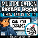 No-prep winter multiplication times tables escape room activity